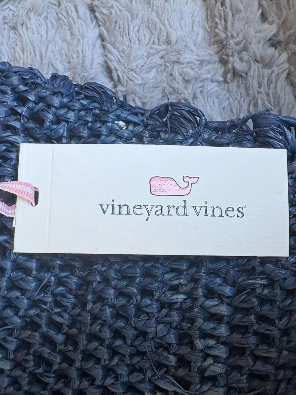 Vineyard Vines Navy Woven Straw Clutch